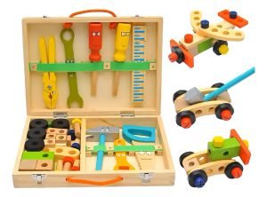 Juego De Herramientas Para Armar Autos Madera Niños 34 Pcs