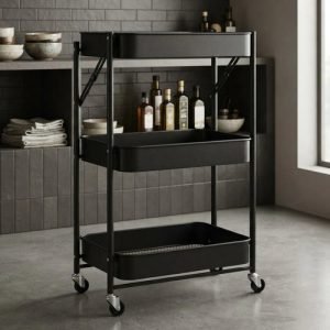 Carrito Organizador 3 Estantes De Metal Con Ruedas Plegable